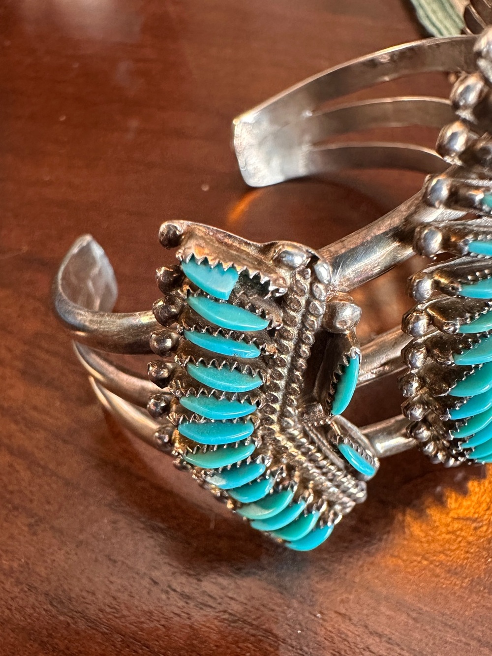 Sterling Silver Turquoise Needlepoint Cuff - Picture 4 of 14